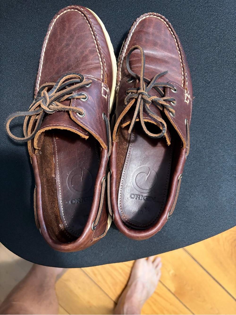 Origins Men's Dark Brown Leather Boat Shoes with Lace Detail